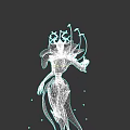 Mystical Character Creature With Red Petal Like Structure Glowing Core Yellow Eyes And Green Limbs