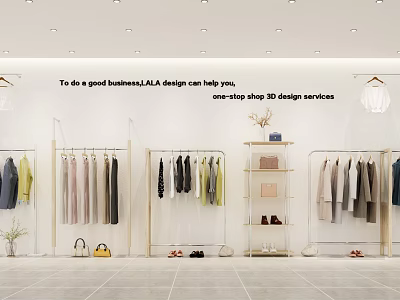 Modern Clothing Store Display Racks Holding Hanging Garments Various Colors and Accessories 3d model