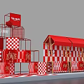 Red White Checkered Structures Featuring LOVE Signs And Red Canopies 3d model