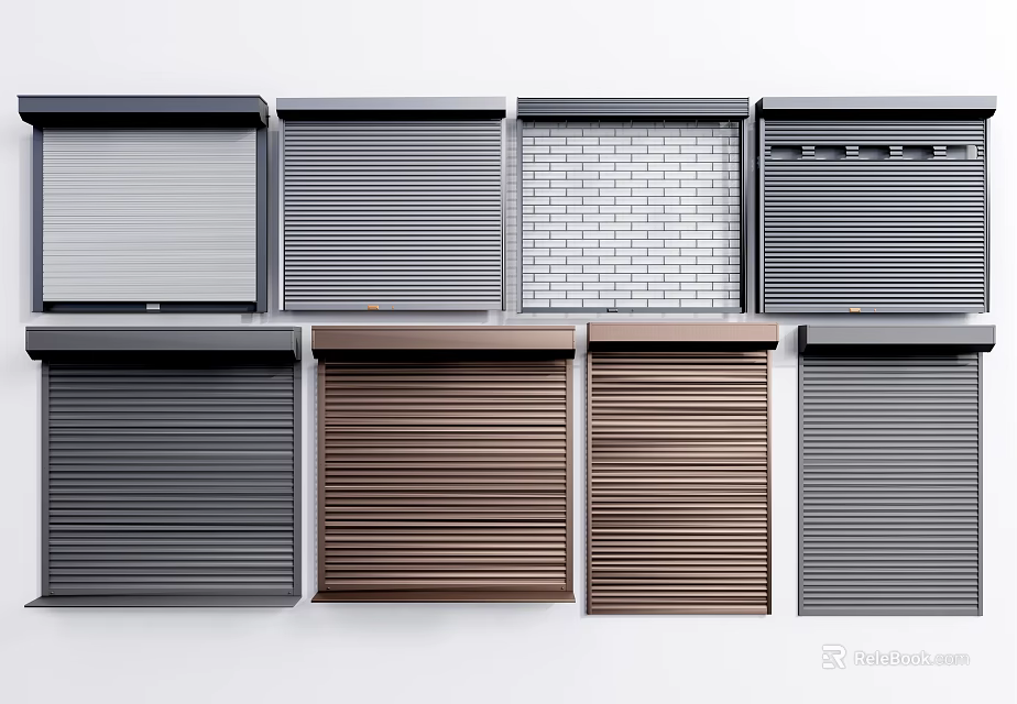 Various Styles of Roller Shutters With Different Colors and Metal Grid Designs 3d model 