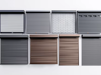 Various Styles of Roller Shutters With Different Colors and Metal Grid Designs 3d model