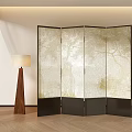 Modern Four Panel Room Divider With Tree Pattern Beige Black Design Living Room Interior 3d model