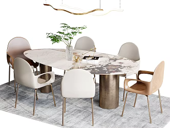 Light Luxury Dining Table and Chair Combination 3d model