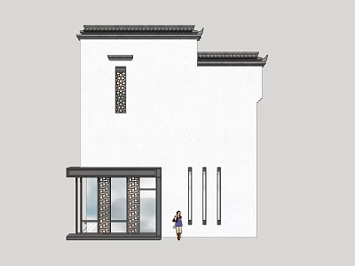 Traditional Chinese Style Entrance Gate Of White Building With Glass And Stone Elements 3d model