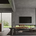 Modern Living Room Interior Design With Gray Walls Black Pendant Light And Green Outdoor View