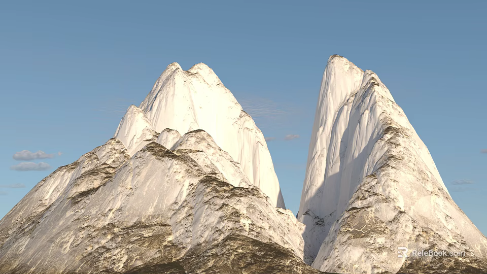 Majestic Scenic Landscape With Snowy Mountain Peaks Under Clear Blue Sky 3d model 