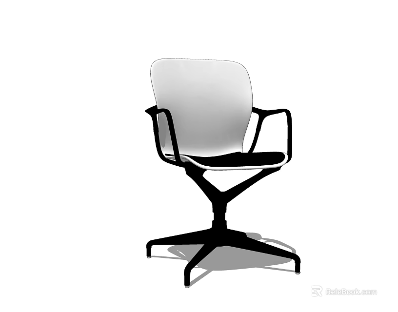 Modern Office Chair With White Seat Black Frame Armrests And Five Point Rolling Base 3d model 