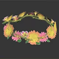 Colorful Flower Crown Adorned With Pink Yellow Orange Flowers And Green Leaves