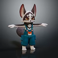 Cartoon Animal Character With Big Ears Blue Overalls White Paws And Black Tail
