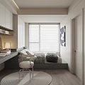 Modern Minimalist Tatami Bedroom With Desk Chair Window Blinds And Decorative Painting