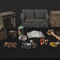 Vintage Furniture Collection With Sofa Tables Cabinets Lamp Teddy Bear Cans Fruit Bowl And Cloth