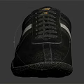 Black Leather Casual Shoes With White Stripes Yellow Sole And Classic Design