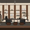 Modern Tea Room Study Tea Table and Chair Stool Bookshelf 3d model