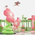 Inflatable Cherry Blossom Decorations With Green Pink Booth Path And Sign For Event