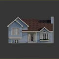 Detached House Exterior Design With Blue Walls Red Roof And White Window Frames