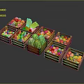 Wooden Display Shelves with Various Fresh Fruits Arranged in Retail Store Setting