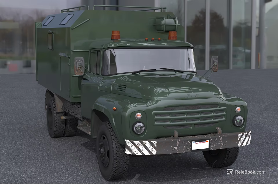 Green Vintage Military Truck With Rugged Off Road Design Front Grille And Roof Equipment 3d model 
