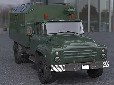 Green Vintage Military Truck With Rugged Off Road Design Front Grille And Roof Equipment 3d model