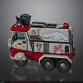 Cartoon Toy Truck With Red White Body Cute Bunny Characters And Roof Equipment