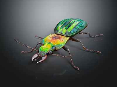 Colorful Iridescent Beetle With Shiny Green Blue Shell And Prominent Mandibles On Black Background 3d model