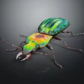 Colorful Iridescent Beetle With Shiny Green Blue Shell And Prominent Mandibles On Black Background