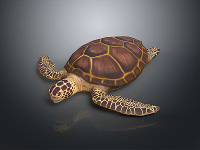 Sea Turtle Reptile With Brown And Yellow Patterned Shell And Flippers On Gray Gradient Background 3d model