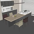 Modern Dining Table Set With Light Colored Tabletop And Brown Chairs In Kitchen Interior 3d model