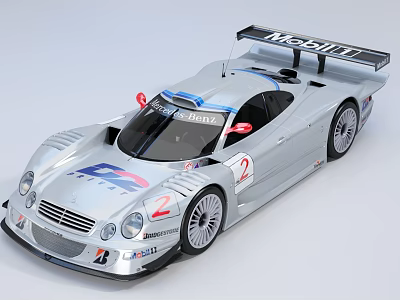 Silver Mercedes Mobil 1 Team Number 2 Aerodynamic Racing Car With Spoiler 3d model Silver Mercedes Mobil 1 Team Number 2 Aerodynamic Racing Car With Spoiler 3d model