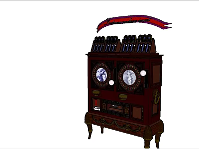 Vintage Wooden Table Clock With Double Faces And Carved Red Top Decoration 3d model