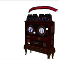 Vintage Wooden Table Clock With Double Faces And Carved Red Top Decoration