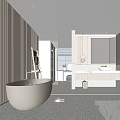 Modern Bathroom Interior With Freestanding Bathtub Vanity Mirror And Soft Lighting