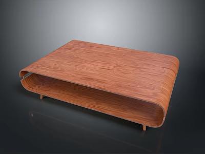 Wooden Modern Dining Table With Natural Grain Curved Edges And Sleek Support Legs 3d model