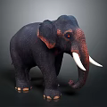Realistic Black Elephant With Red Ears Trunk And White Tusks Standing Against Dark Background