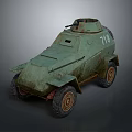 Vintage Green Armored Military Vehicle With Number 718 And Weathered Exterior
