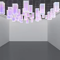 Modern Ceiling Design With Square Purple And White Pendant Lights In Empty Room