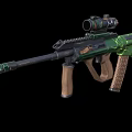 Green Rifle With Scope Yellow Lightning Patterns And Brown Stock Modern Design
