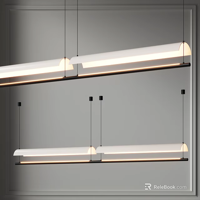 Modern Linear Chandeliers With Soft Glow Illumination Hanging In Contemporary Room 3d model 