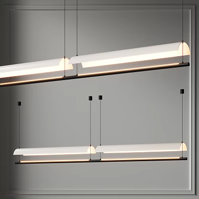 Modern Linear Chandeliers With Soft Glow Illumination Hanging In Contemporary Room 3d model