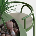 Green Bar Counter Featuring Green Bar Stools With Light Colored Seats And Plants Stones Decor