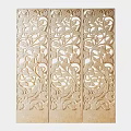 Ornate Carved Wooden Decorative Screen With Intricate Vine Leaf Patterns And Three Panel Design