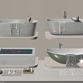 Modern Bathroom Interior With Various Freestanding Bathtubs Towels And Green White Colors