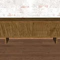 Wooden TV Cabinet With Vertical Slats Against Textured Wall And Wooden Floor