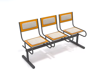 Three Connected Stools With Metal Frame And Fabric Seat Backrest Design 3d model