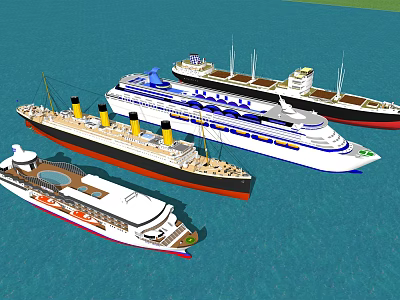 Various Luxury Yachts Sailing On Blue Water 3d model