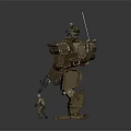 Military Soldiers Standing On And Beside Large Camouflage Mech With Heavy Weapons 3d model