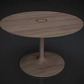 Simple Wooden Round Dining Table With Central Circular Hole And Single Pedestal Base 3d model