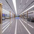 Modern Parking Garage With Luxury Cars Gold Pillars And Bright Lighting