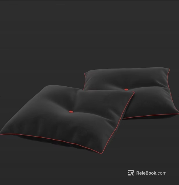 Black Pillows With Red Trim And Decorative Buttons For Home Decor 3d model 