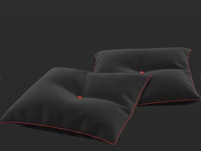 Black Pillows With Red Trim And Decorative Buttons For Home Decor 3d model