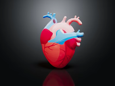 Anatomical Human Heart Organ 3D Model With Red Tissue And Blue Vascular Details 3d model
